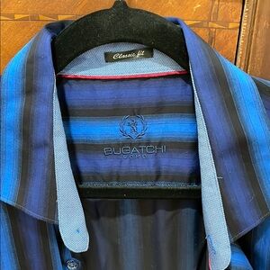 Bugatchi Blue and Black Striped Dress Shirt